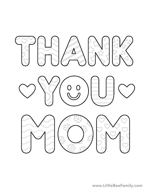 Thank You Mom Coloring Page Little Bee Family