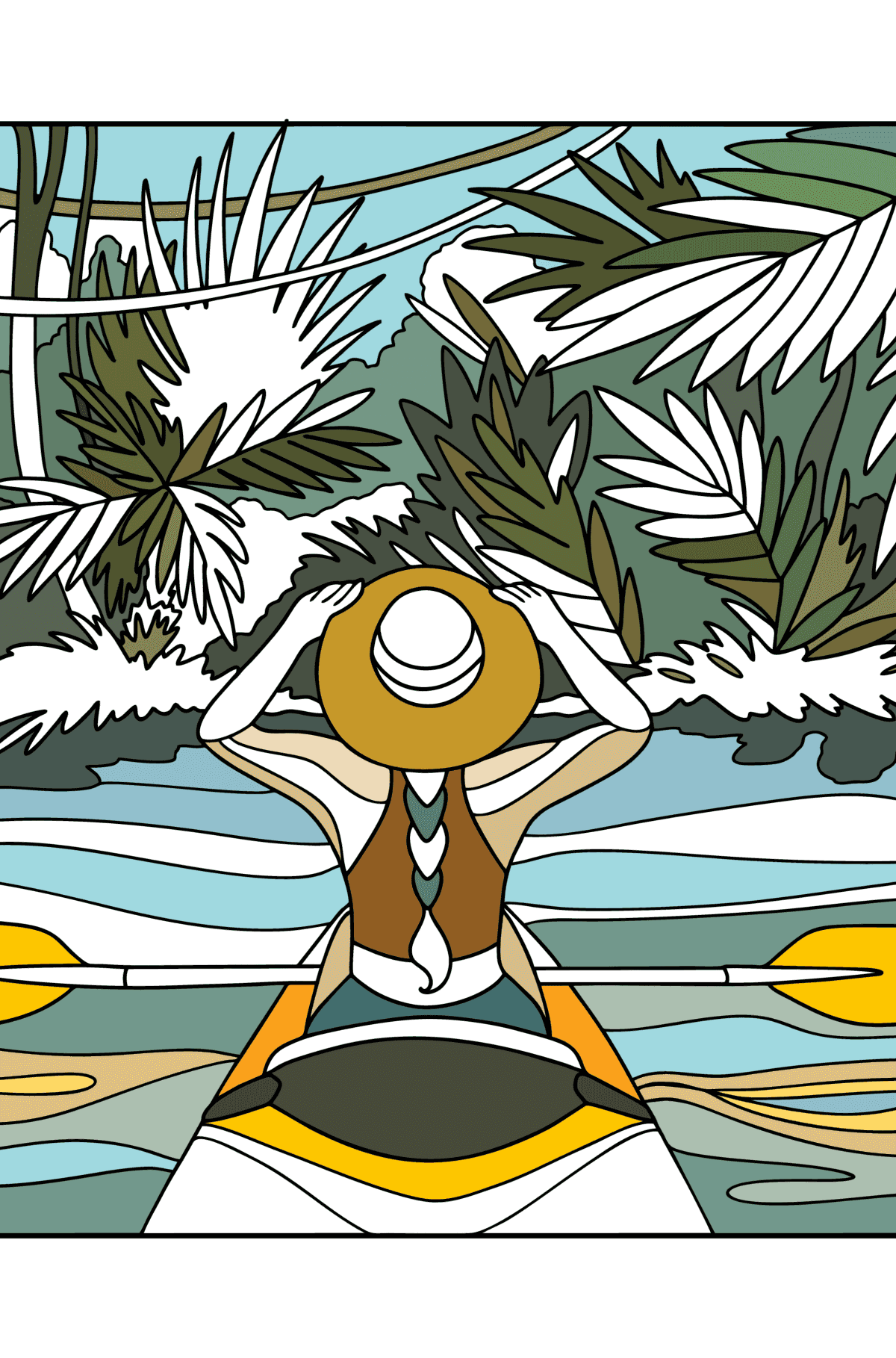The Girl Is On The Kayak Coloring Page Coloring For Adults