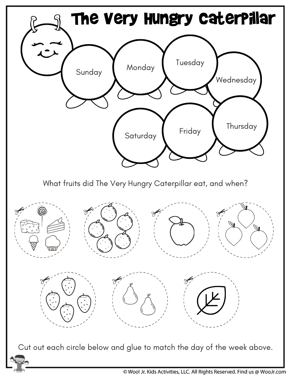 The Very Hungry Caterpillar Days Of The Week Cutout Worksheet Woo Jr