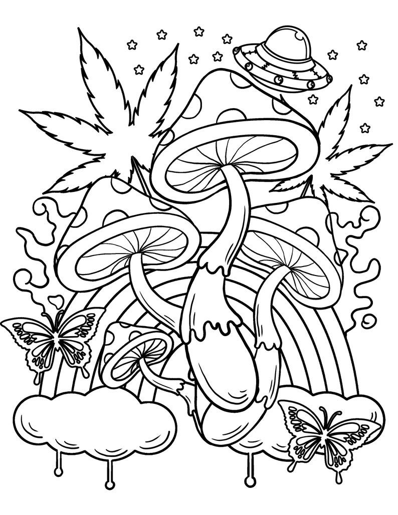 Trippy Coloring Pages Magic Mushroom Printable PDF Digital Etsy