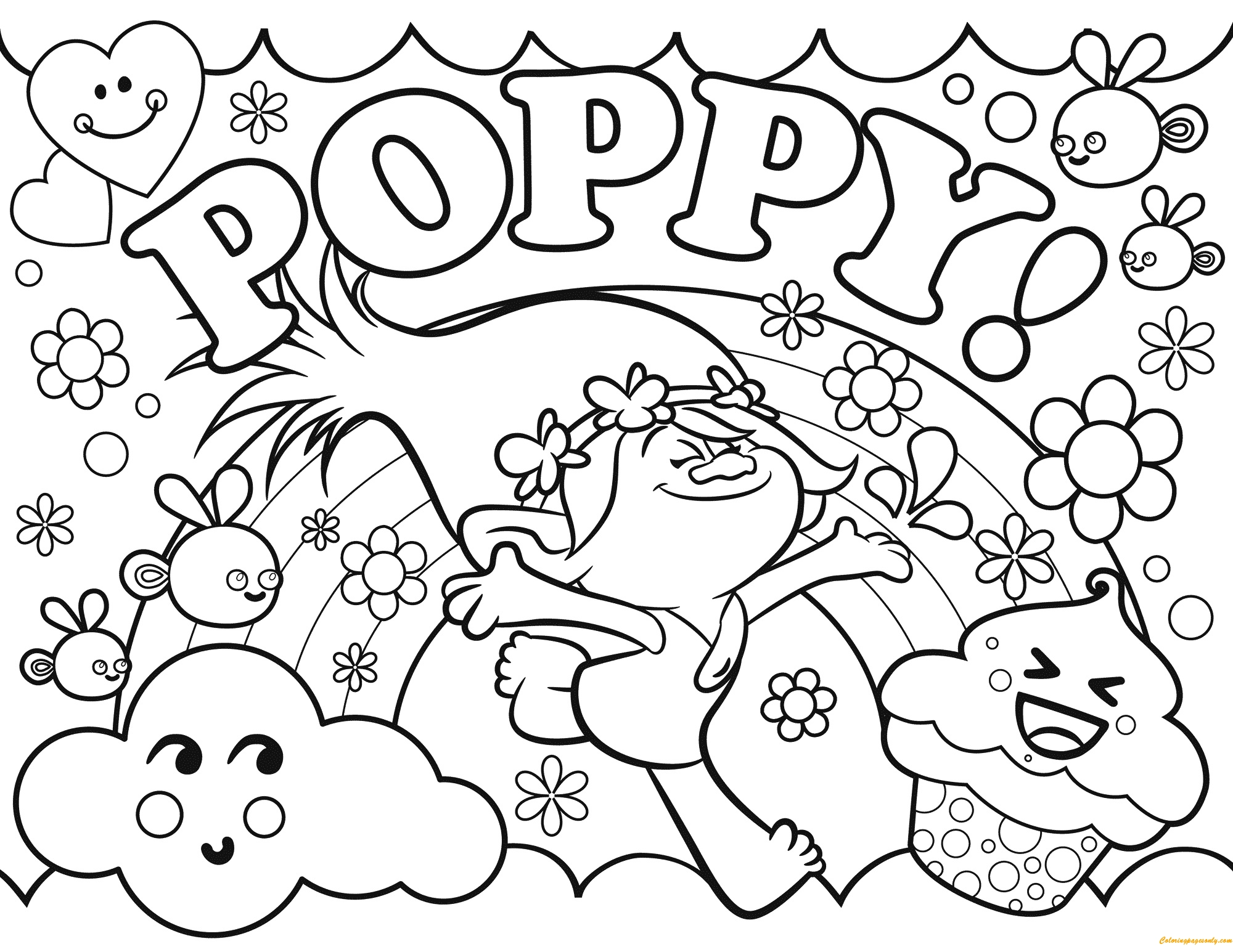 Trolls Poppy Coloring Page Free Printable Coloring Pages
