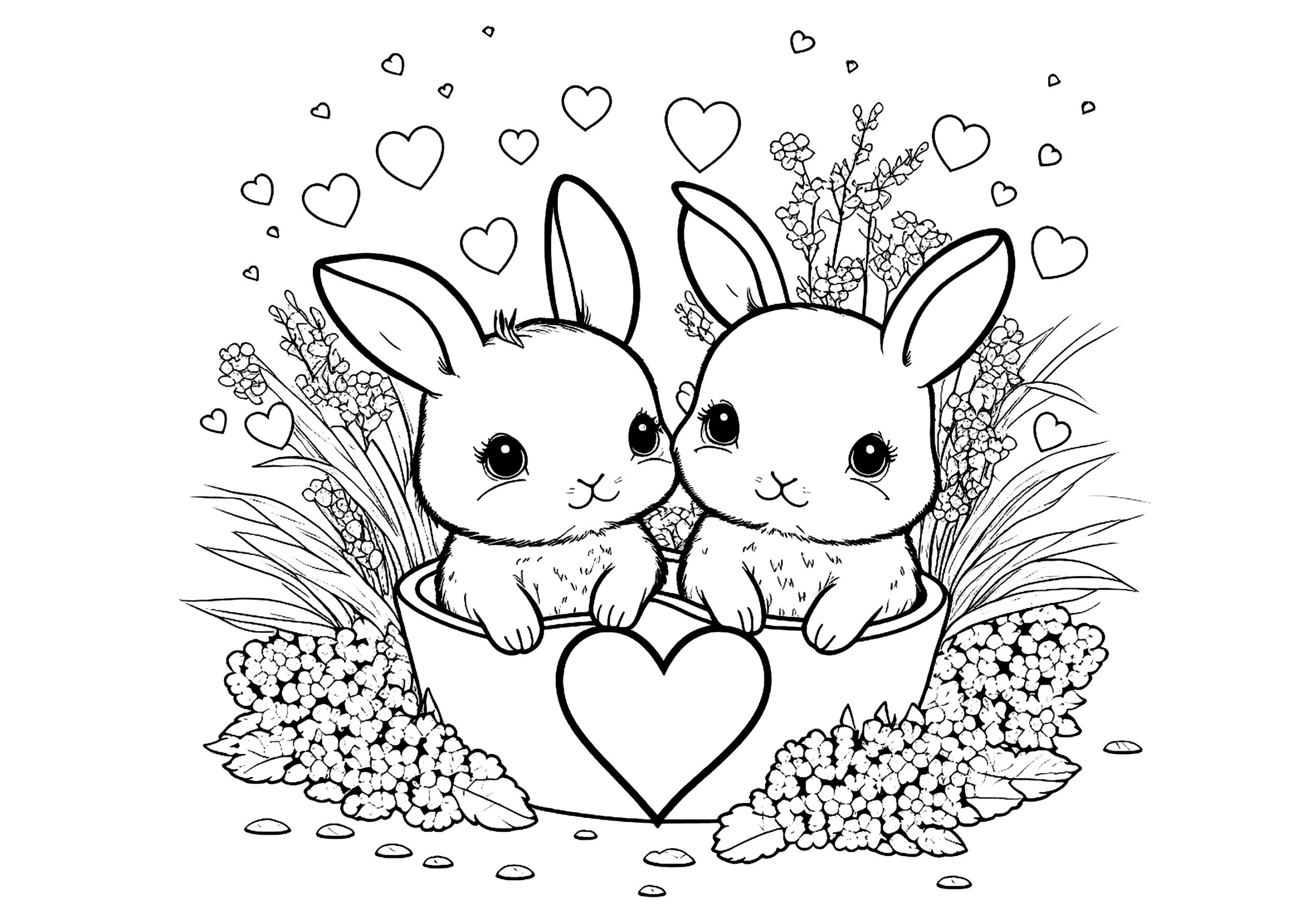 Two Little Bunnies Rabbit Bunny Coloring Pages For Kids Two Little Bunnies Rabbit Bunny Coloring Pages For Kids