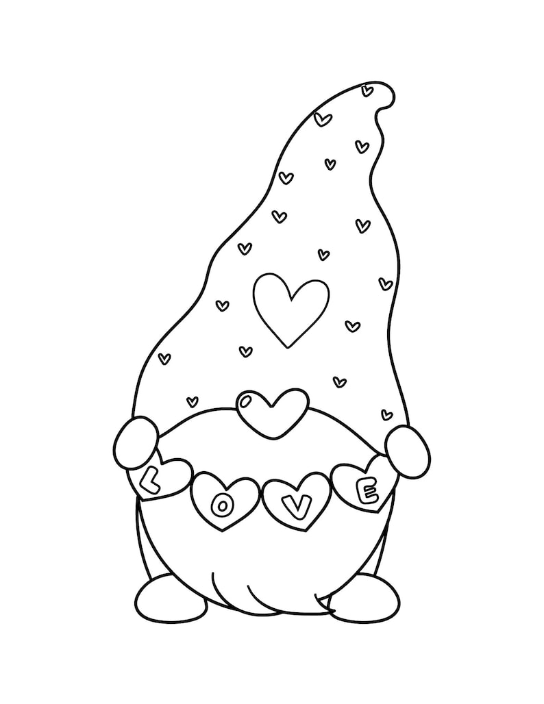 Valentine Gnome Coloring Pages Digital Prints Etsy Valentine Gnome Coloring Pages Digital Prints Etsy