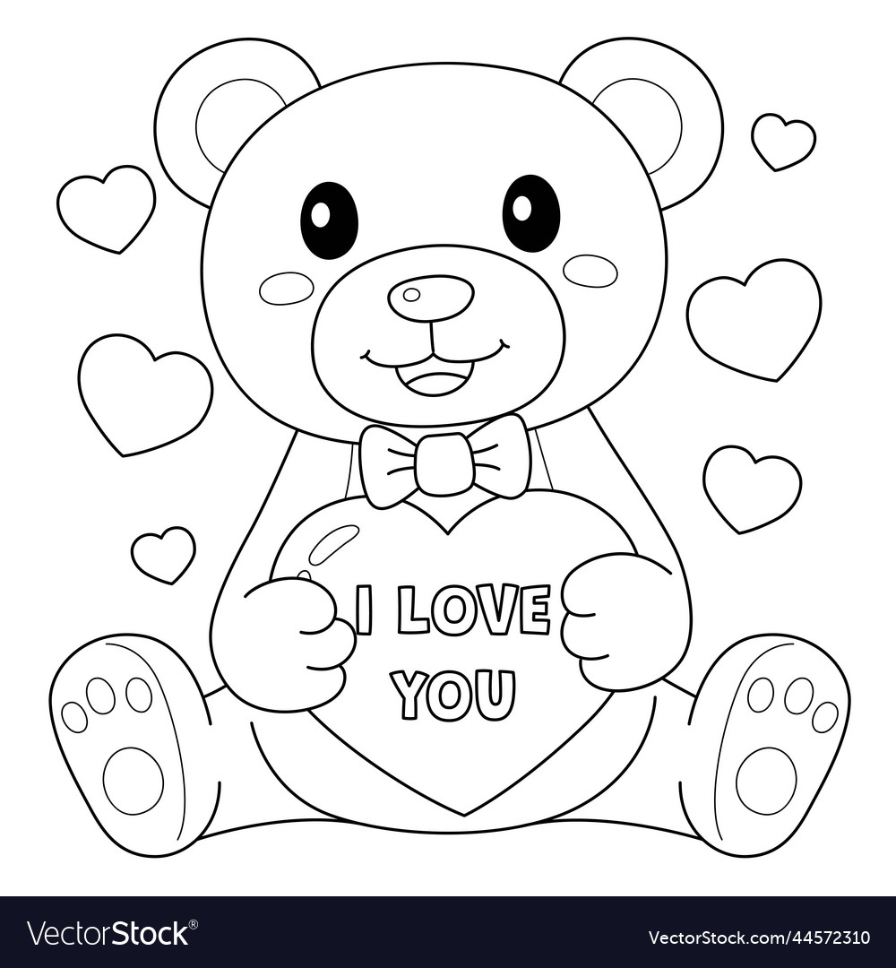 Valentines Day Teddy Bear Coloring Page For Kids Vector Image