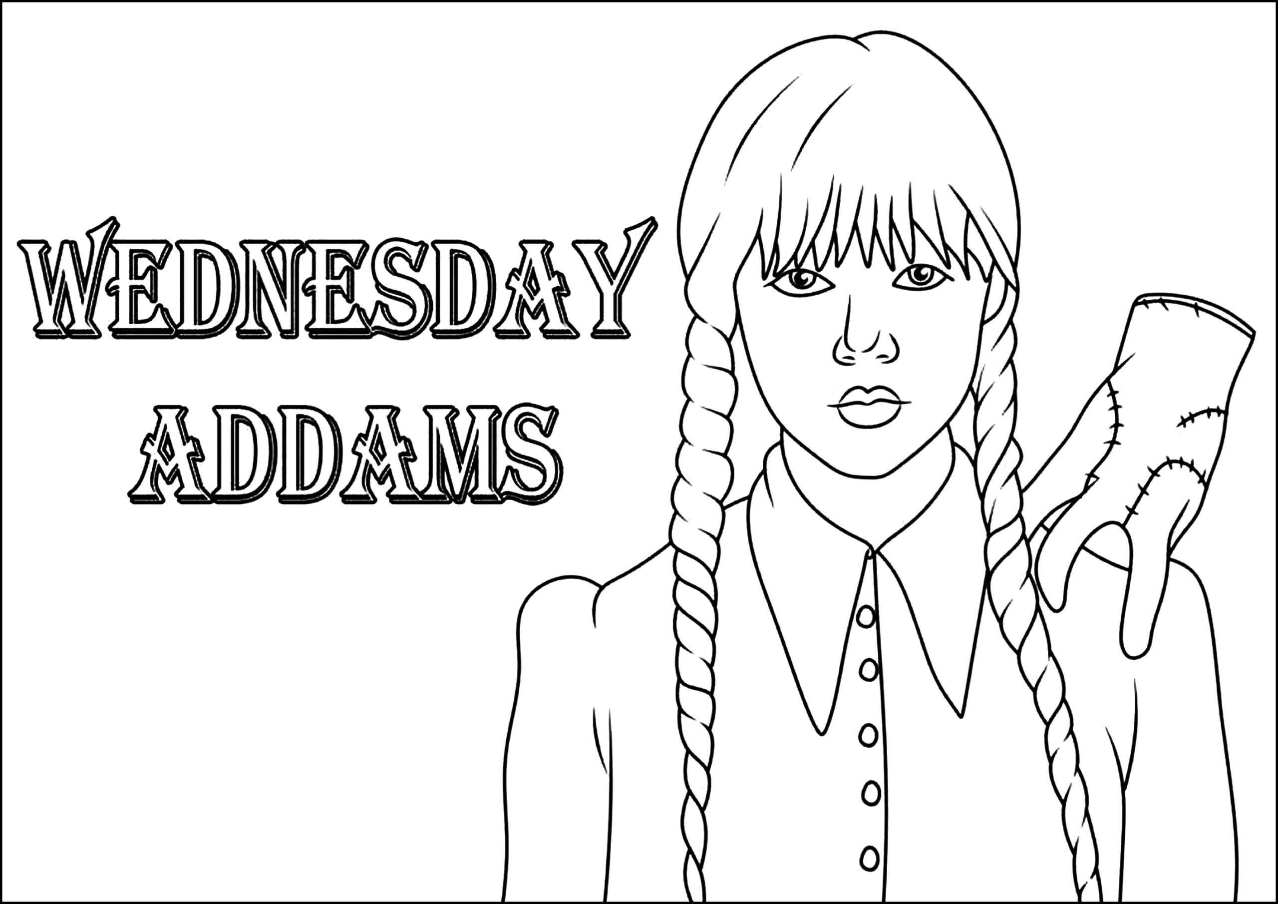 Wednesday Addams With The Thing On His Shoulder Wednesday Coloring Wednesday Addams With The Thing On His Shoulder Wednesday Coloring