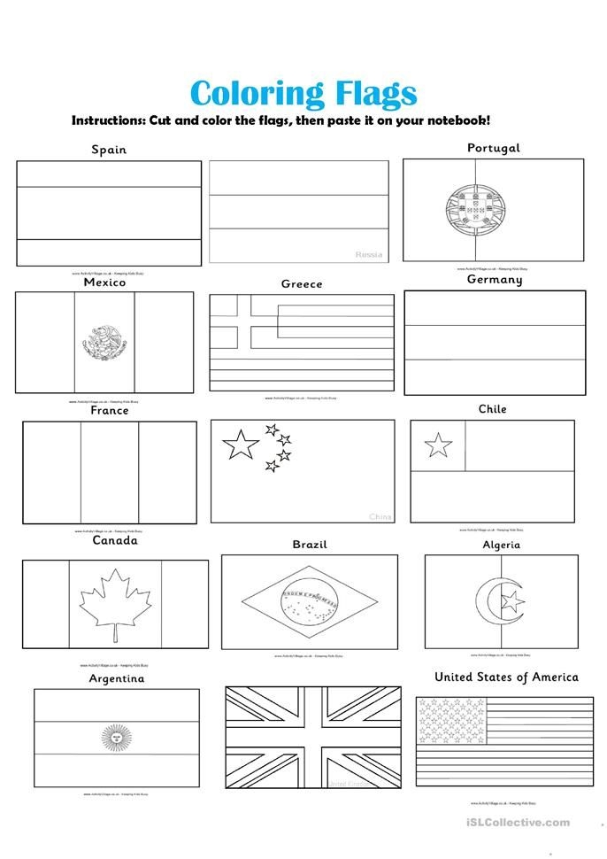World Flags With Names Flags Of The World English Worksheets For Kids