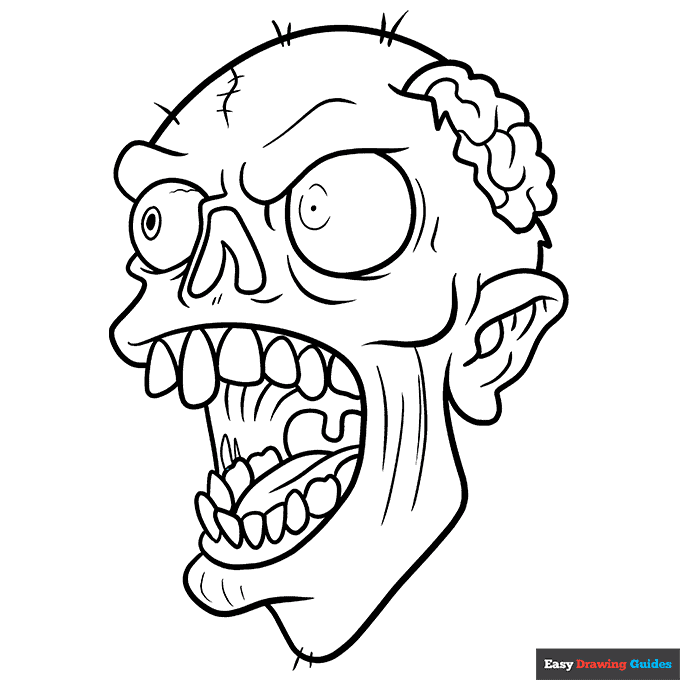 Zombie Face Coloring Page Easy Drawing Guides Zombie Face Coloring Page Easy Drawing Guides